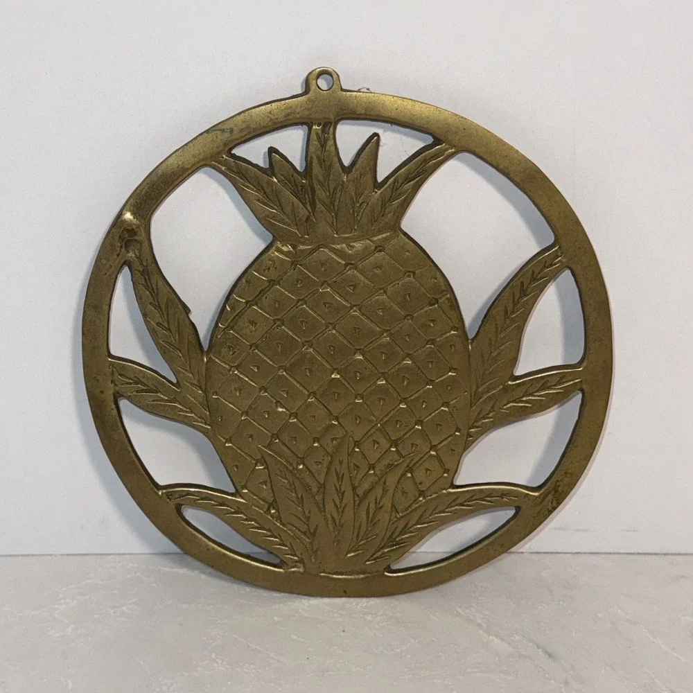 Vintage Taiwan Solid Brass Pineapple Trivet 7.5
